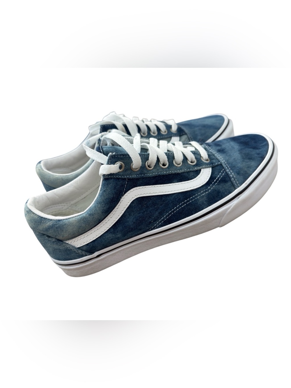 Vans Blue Canvas Old Skool Low-Top Sneakers with White Stripe